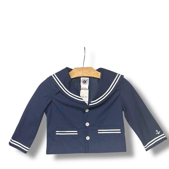 Vtg Goodlad Jacket Nautical Sailor Coastal Shirt Baby Coat Navy Blue White Sz 2T - Picture 2 of 13